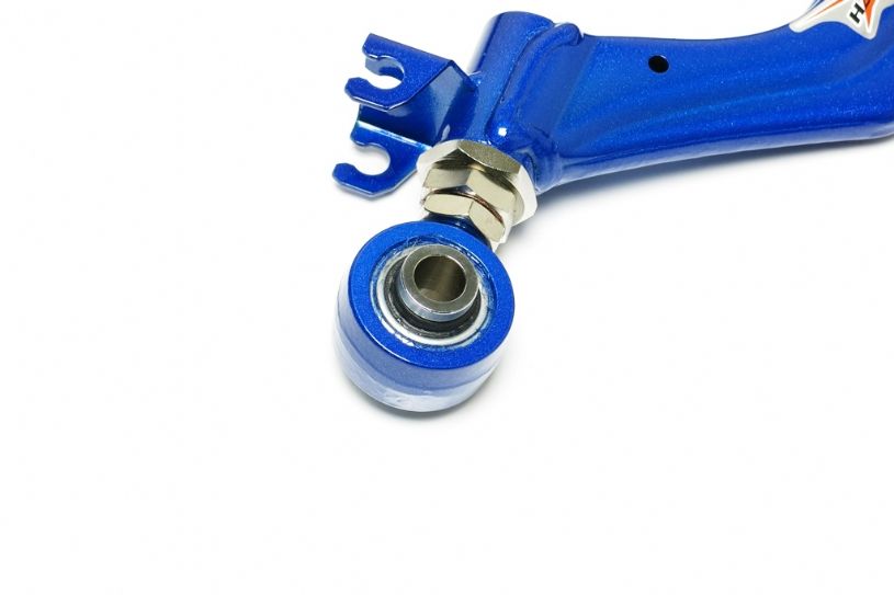 Blue mechanical component with a bearing on a white background