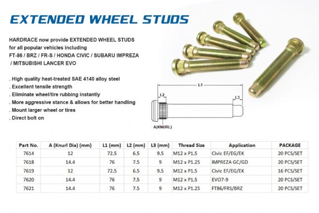 Hardrace - Extended Wheel Stud Mitsubishi Lancer evolution