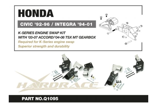 Hardrace - K-series Swap Engine Mount Kit Honda Civic, Integra