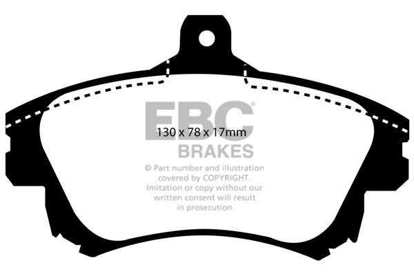 Brake pad with EBC Brakes branding on a white background